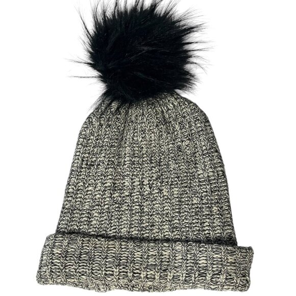 Love Your Melon Aztec Black Grey Natural Pom Beanie Comfy Hat‎ Cotton - Picture 4 of 5